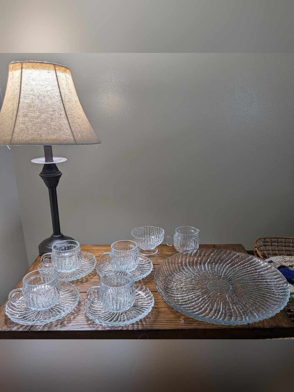 Vintage Indiana Glass Clear Bark Pattern 11-Piece Hostess Set - UV Reactive Mang